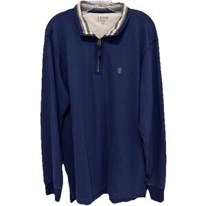 Izod Quarter Zip Pullover Top Men's Size L Navy Blue Long Sleeve